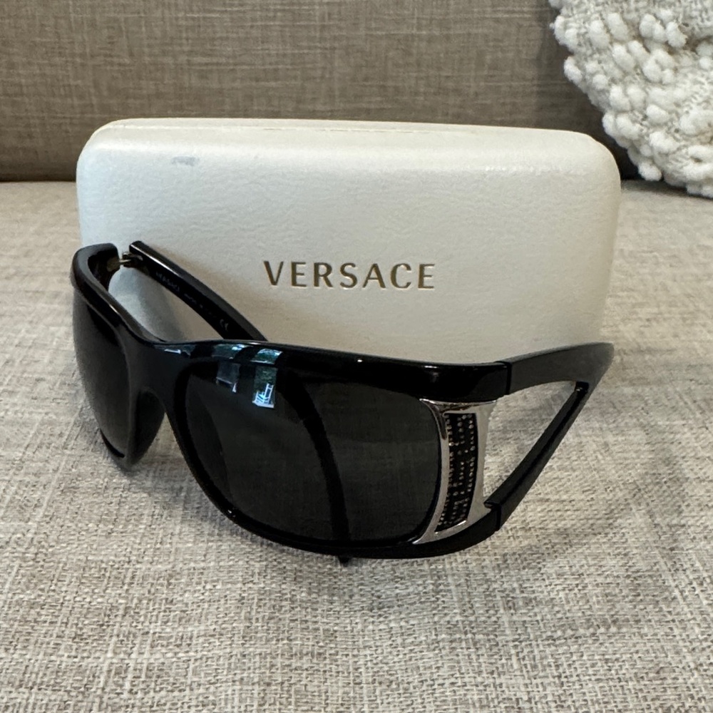 Versace 4135-B Black Sunglasses with Silver Accents